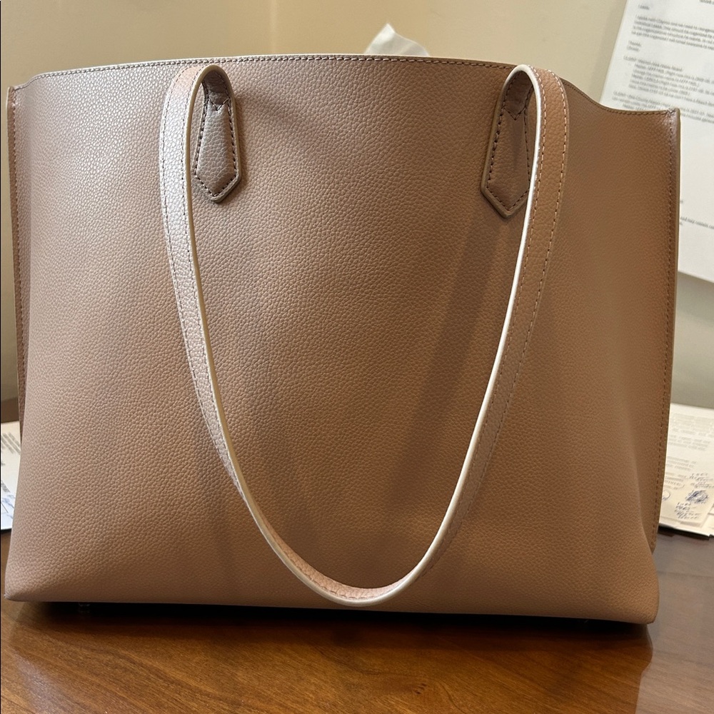 Women’s Taupe Tote Bag - Classic Everyday Handbag - Picture 13 of 15